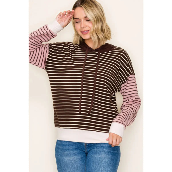 Staccato Color Blocked Stripe Hoodie Top
