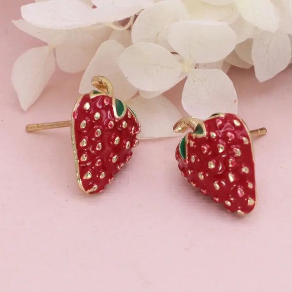 Picked Sweet Gold Red Strawberry Post Earrings - Blush & Cactus