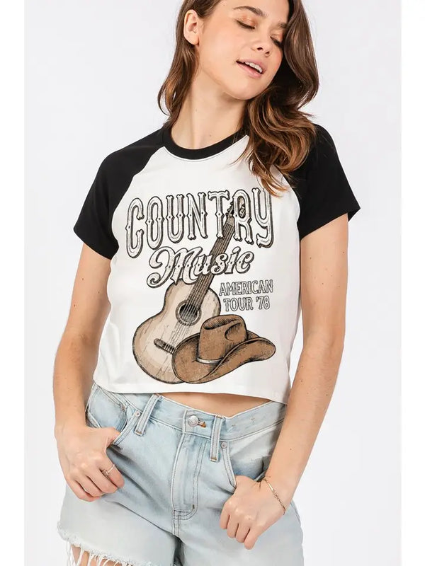 Country Music American Tour 78 Graphic Contrast Top