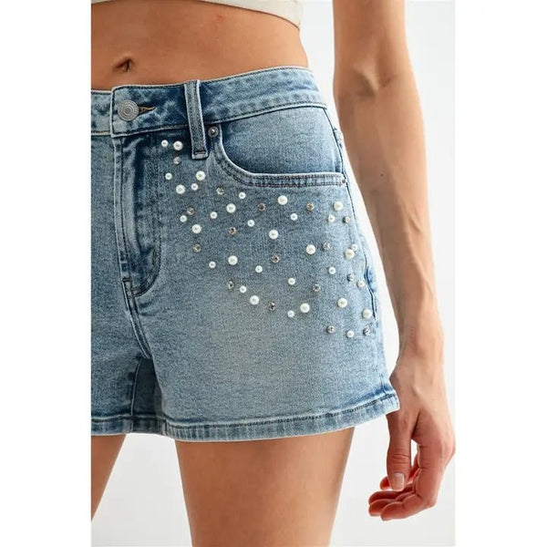 Mica Embellished High Rise Shorts - Blush & Cactus