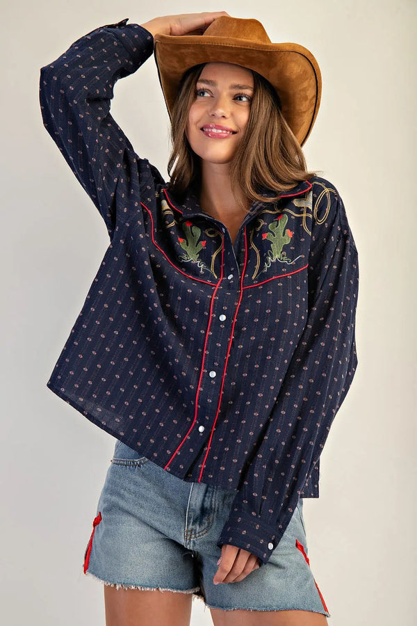 eesome Western Embroidered Button Down shirt