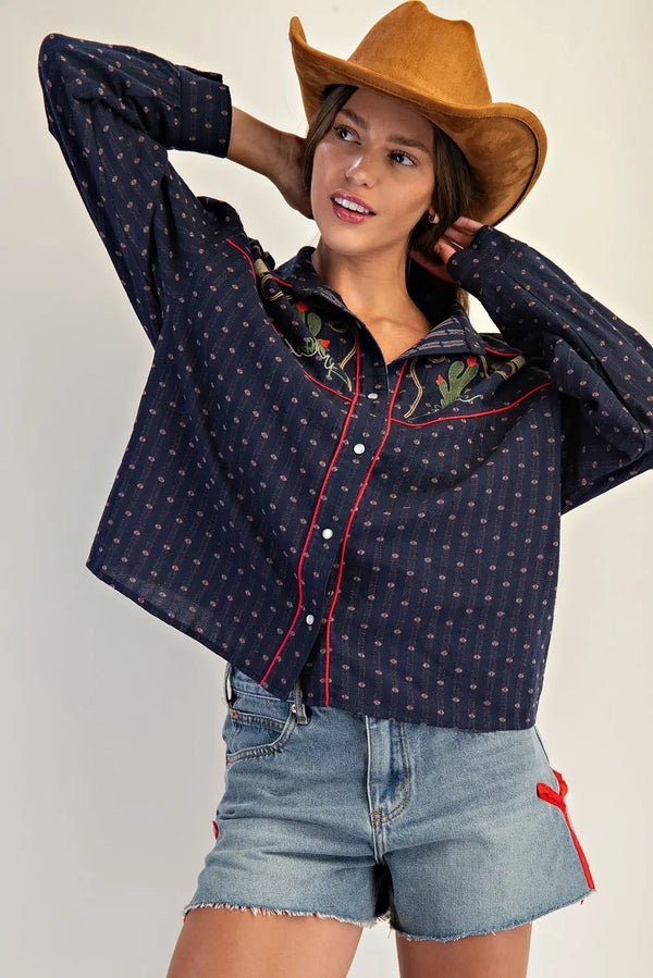 eesome Western Embroidered Button Down shirt
