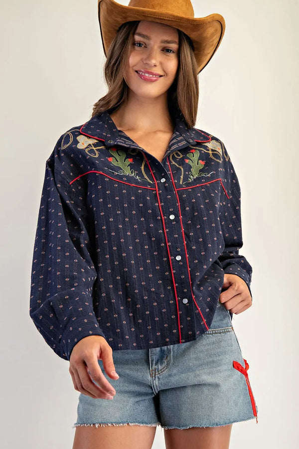 eesome Western Embroidered Button Down shirt