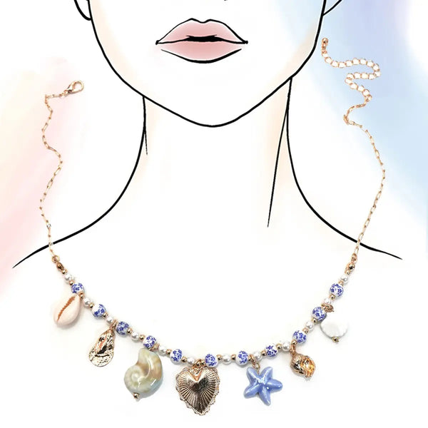 Charm Ceramic Porcelain Necklace-Heart Sea Life