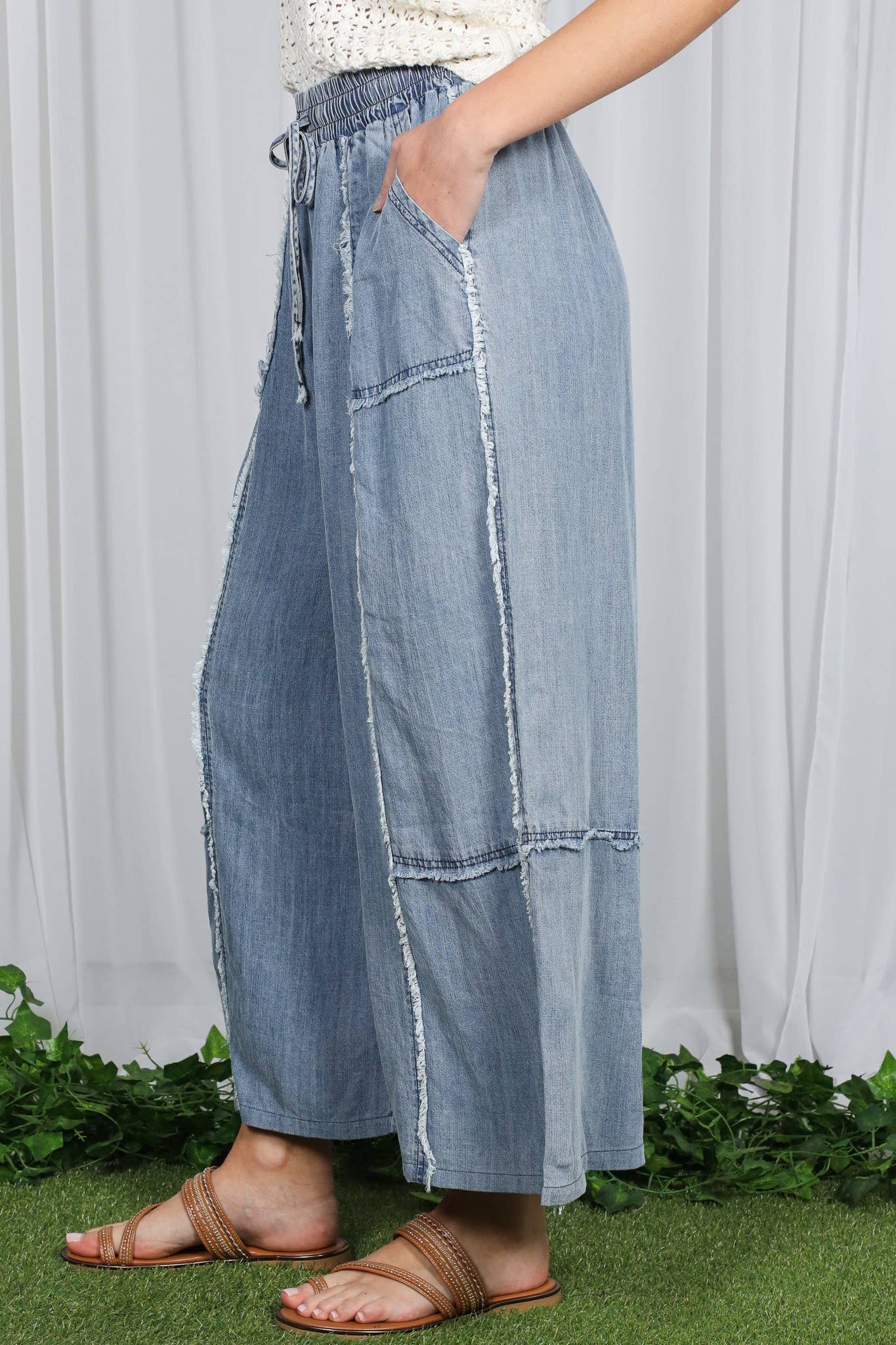 Self Fray Tencel Chambray Palazzo Pants