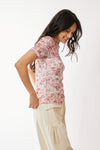Davi & Dani Floral Printed Mesh Layering Short Sleeved Top
