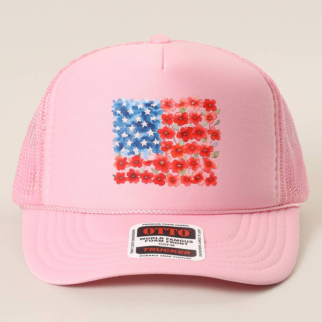 Floral USA Flag Foam Trucker Hat