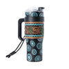 Concho Crest Western Tooled Tumbler in Black Stainless Steel with Leather Wrap and Handle - Blush & Cactus