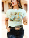 Pistachio Cactus Boots Vintage Studded Short Sleeve Shirt - Blush & Cactus