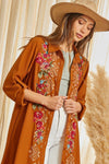Button Down Print Maxi Shirt Dress with floral Embroidery on front