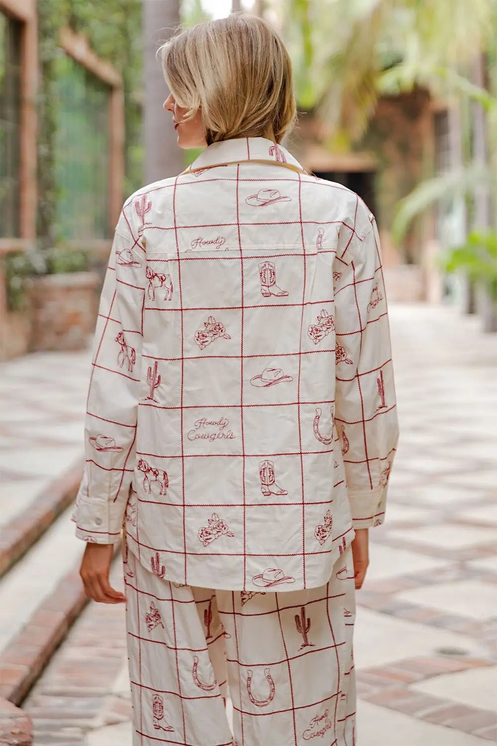 eesome Embroidered Western Button Down Shirt - Blush & Cactus