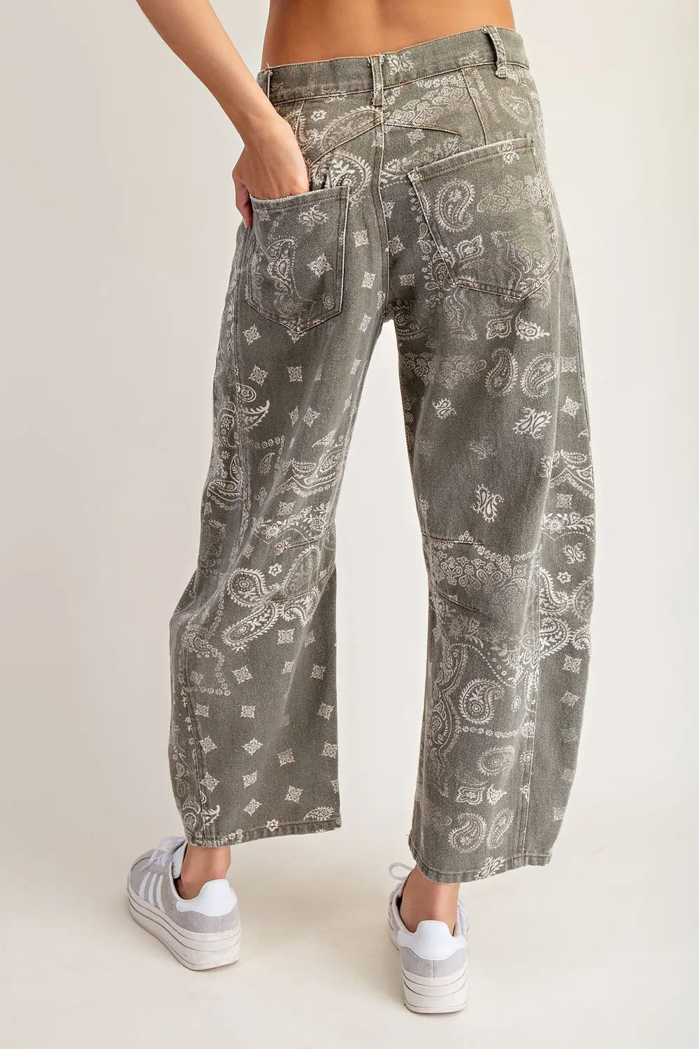 eesome Mineral Washed Paisley Printed Barrel Jeans