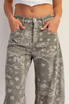 eesome Mineral Washed Paisley Printed Barrel Jeans