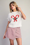 eesome Christmas Candy Cane Short Sleeve Sweater - Blush & Cactus
