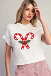 eesome Christmas Candy Cane Short Sleeve Sweater - Blush & Cactus
