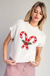 eesome Christmas Candy Cane Short Sleeve Sweater - Blush & Cactus