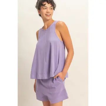 Sleeveless Round Neck Top & Shorts Set - Blush & Cactus