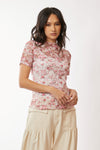Davi & Dani Floral Printed Mesh Layering Short Sleeved Top