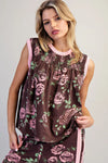 eesome Floral Printed Side Stripe Pants & smocked sleeveless top