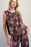 eesome Floral Printed Side Stripe Pants & smocked sleeveless top