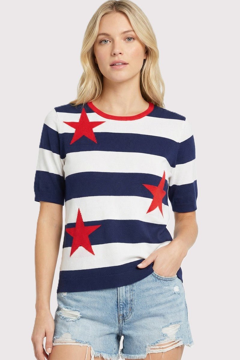 4th Of July Star Striped Sweater - Blush & Cactus