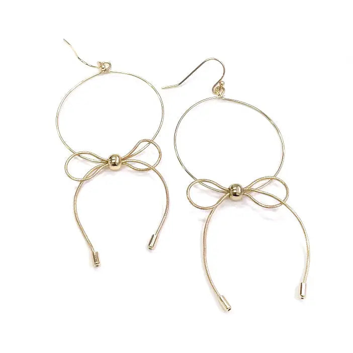 Gold-Tone Bow Drop Hoop Earrings with Adjustable Detail