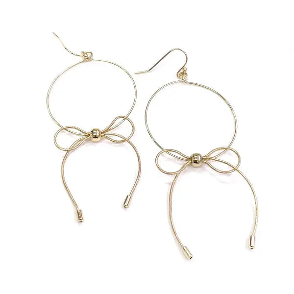 Gold-Tone Bow Drop Hoop Earrings with Adjustable Detail