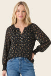 Y Split Button Neck Floral Printed Top - Blush & Cactus