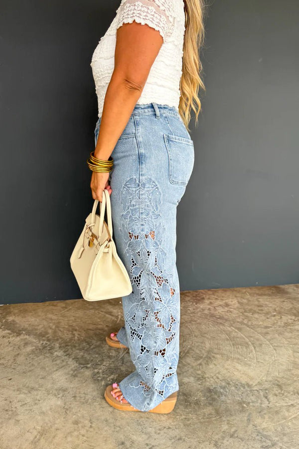 **PREORDER** Floral Charm Wide Leg Jean - Blush & Cactus