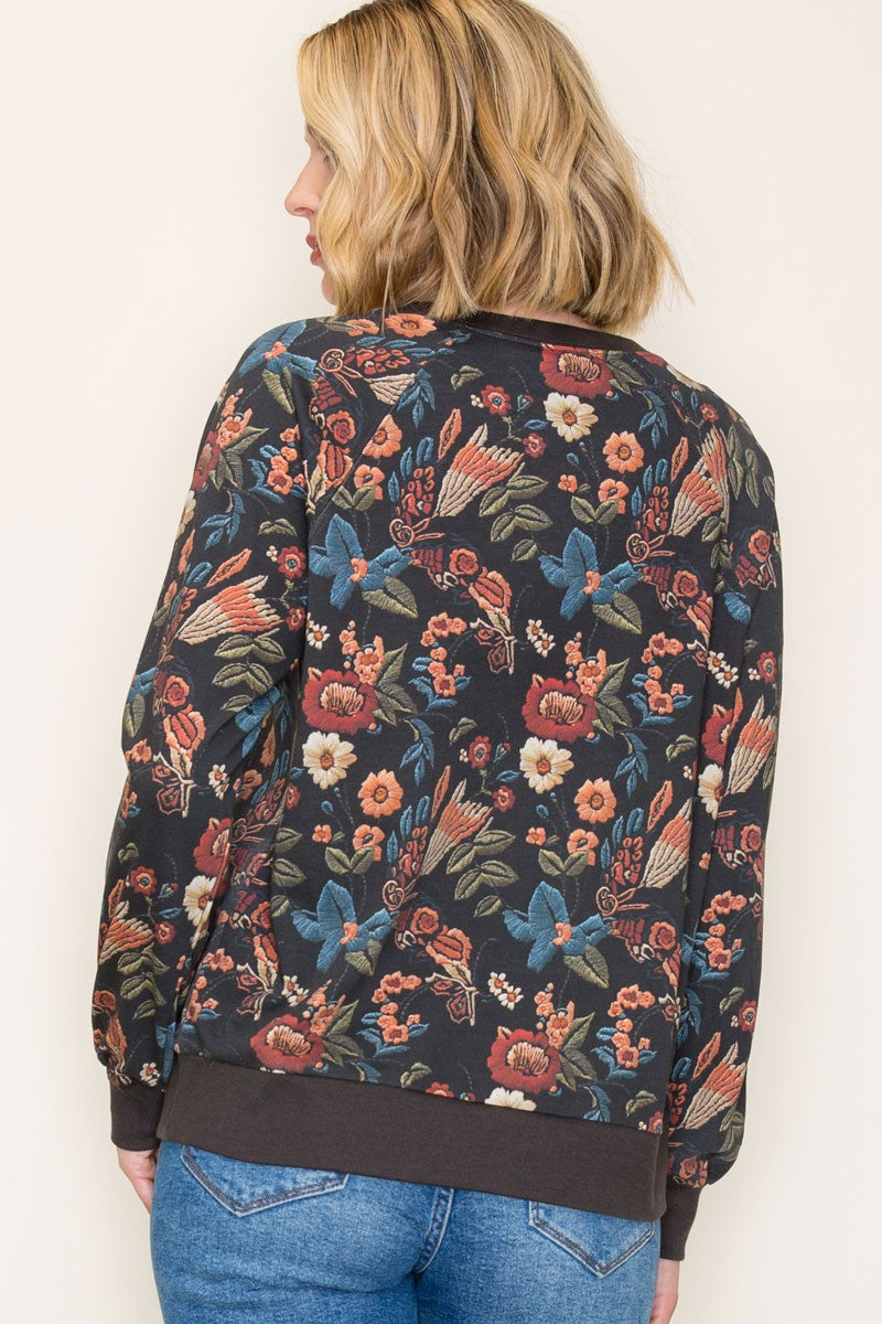 Staccato Floral Printed Pullover Sweatershirt