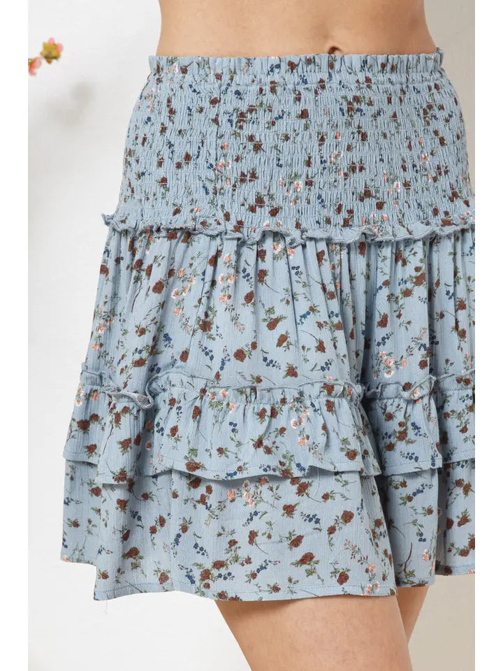 Smocked Ruffle Tiered Mini Skirt
