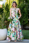 Floral Tiered Wide Leg Halter Jumpsuit - Blush & Cactus