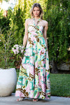 Floral Tiered Wide Leg Halter Jumpsuit - Blush & Cactus