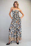 EESOME Printed Strapless Smocked Jumpsuit - Blush & Cactus
