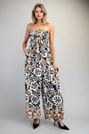 EESOME Printed Strapless Smocked Jumpsuit - Blush & Cactus