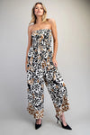 EESOME Printed Strapless Smocked Jumpsuit - Blush & Cactus