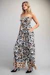 EESOME Printed Strapless Smocked Jumpsuit - Blush & Cactus