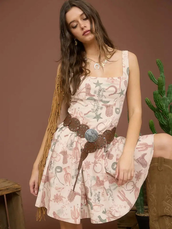 Blu Pepper Western Print Sleeveless Mini Dress