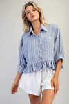 eesome Striped Button Down Ruffled Hem Shirt - Blush & Cactus
