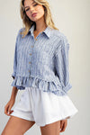 eesome Striped Button Down Ruffled Hem Shirt - Blush & Cactus