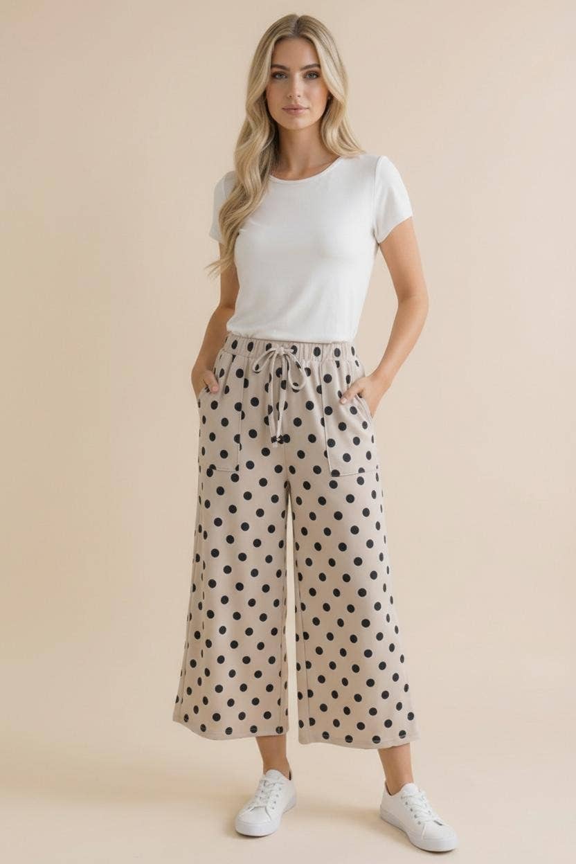 Plus Elastic Waist Polka Dot Pants - Blush & Cactus