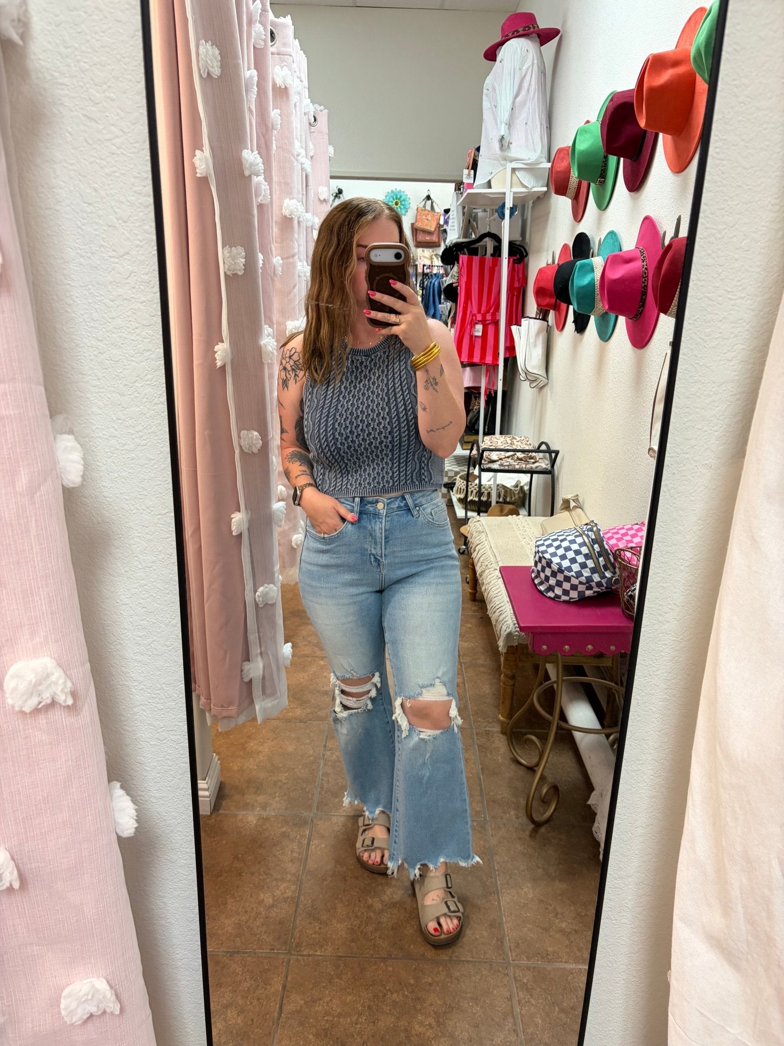 Sleeveless Sweater Top - Blush & Cactus