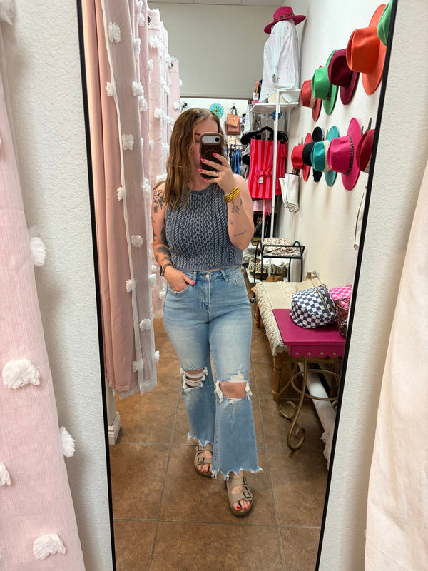 Sleeveless Sweater Top - Blush & Cactus