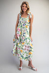 Floral Pattern Tie Strap Midi Dress - Blush & Cactus