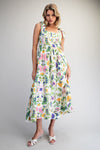 Floral Pattern Tie Strap Midi Dress - Blush & Cactus