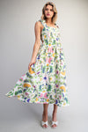 Floral Pattern Tie Strap Midi Dress - Blush & Cactus