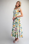Floral Pattern Tie Strap Midi Dress - Blush & Cactus