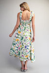 Floral Pattern Tie Strap Midi Dress - Blush & Cactus