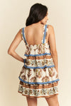 Davi & Dani Denim Band Boho Floral Printed Tiered Dress