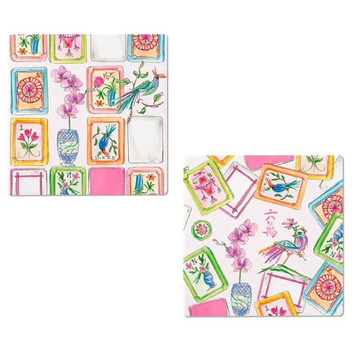 Mahjong Pink Ceramic Coasters - Blush & Cactus